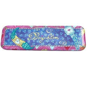 4. Brighton Decorative Watch Tin Box Purple Pink Yellow Rectangular Preowned Sto
